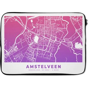 Laptophoes 13 inch - Stadskaart - Amstelveen - Nederland - Paars - Laptop sleeve - Binnenmaat 32x22,5 cm - Zwarte achterkant