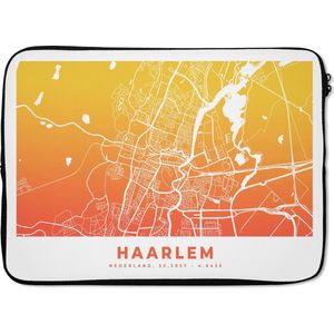 Laptophoes 14 inch - Stadskaart - Haarlem - Nederland - Oranje - Laptop sleeve - Binnenmaat 34x23,5 cm - Zwarte achterkant