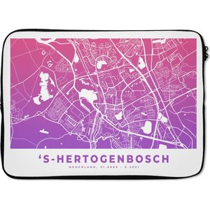 Laptophoes 14 inch - Stadskaart - 's-Hertogenbosch - Roze - Paars - Laptop sleeve - Binnenmaat 34x23,5 cm - Zwarte achterkant