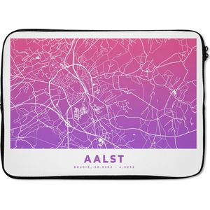 Laptophoes 14 inch - Stadskaart - Aalst - Paars - België - Laptop sleeve - Binnenmaat 34x23,5 cm - Zwarte achterkant