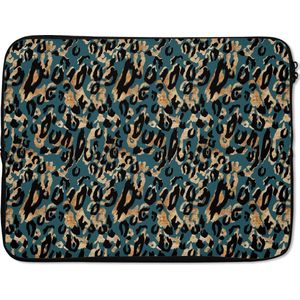 Laptophoes 15.6 inch - Tijgerprint - Dierenprint - Turquoise - Laptop sleeve - Binnenmaat 39,5x29,5 cm - Zwarte achterkant