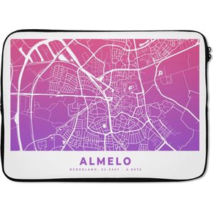 Laptophoes 14 inch - Stadskaart - Almelo - Nederland - Paars - Laptop sleeve - Binnenmaat 34x23,5 cm - Zwarte achterkant