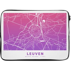 Laptophoes 13 inch - Stadskaart - Leuven - België - Paars - Laptop sleeve - Binnenmaat 32x22,5 cm - Zwarte achterkant
