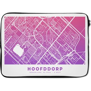 Laptophoes 13 inch - Stadskaart - Hoofddorp - Paars - Roze - Laptop sleeve - Binnenmaat 32x22,5 cm - Zwarte achterkant