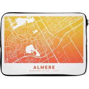 Laptophoes 13 inch - Stadskaart - Almere - Geel - Oranje - Laptop sleeve - Binnenmaat 32x22,5 cm - Zwarte achterkant