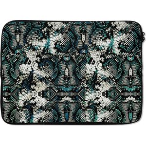 Laptophoes 13 inch - Dierenprint - Wit - Zwart - Turquoise - Laptop sleeve - Binnenmaat 32x22,5 cm - Zwarte achterkant