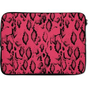 Laptophoes 14 inch - Slangenprint - Roze - Zwart - Laptop sleeve - Binnenmaat 34x23,5 cm - Zwarte achterkant