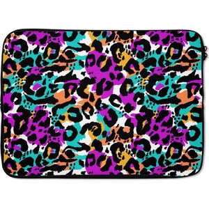 Laptophoes 13 inch - Panterprint - Regenboog - Vlekken - Laptop sleeve - Binnenmaat 32x22,5 cm - Zwarte achterkant