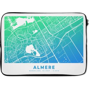 Laptophoes 13 inch - Stadskaart - Almere - Blauw - Wit - Laptop sleeve - Binnenmaat 32x22,5 cm - Zwarte achterkant