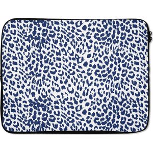 Laptophoes 15.6 inch - Dierenprint - Blauw - Panter - Laptop sleeve - Binnenmaat 39,5x29,5 cm - Zwarte achterkant