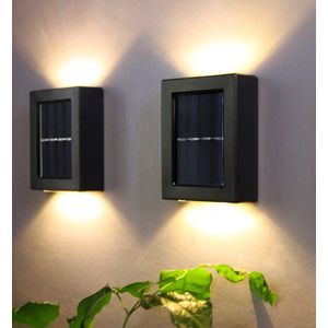 2x Wandlamp Buiten - Tuinverlichting op Zonne-Energie - Solar - Tweezijdig Oplichtend - Mat zwart