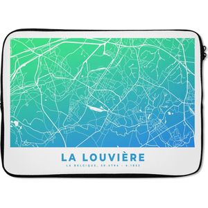 Laptophoes 13 inch - Stadskaart - België - La Louvière - Blauw - Laptop sleeve - Binnenmaat 32x22,5 cm - Zwarte achterkant