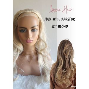 Hairextensions met clip - Hair extensions haarstuk - Clip In Extensions Clip In Extensions - Halve Pruik Dames - Wit Blond - Lang Stijl Haar - Krullen en Stijlen tot 180 graden - Half Wig- Wasbaar