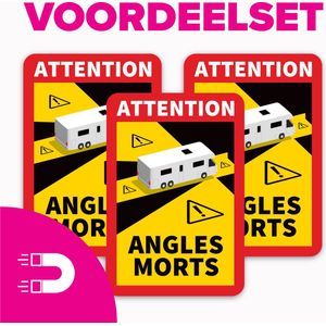 Dode Hoek Magneet Camper – Herbruikbaar – Voordeelset van 3 Stuks - 17 x 25 cm - Waarschuwing - Attention Angles Morts