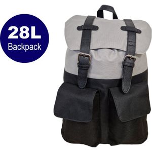 Vintage Rugzak 18 Liter 30x13x45 - Retro Tas - Rugtas 18 Liter - Grey/Black - Schooltas - Boodschappentas