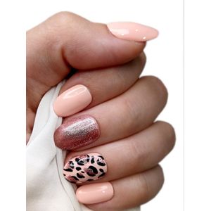 SD Press on Nails - Plaknagels - Gelnagels - Handgemaakt - 20 stuks - No. 7 Wild Nude Pink Leopard- Gellak - Nagellak - Korte ronde Nageltips - Nepnagels met Lijm - Kunstnagels - Nail Art - Handmade - Valse nagels - Nagelvijl - Accessoires
