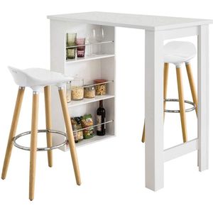 Mara Bartafel - Keukentafel - Opbergruimte - 3 Vakken - MDF - Wit - 112 x 57 x 107 cm