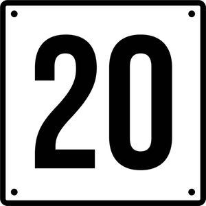 Huisnummerbord 20 - Incl. Schroeven en Pluggen – Acrylaat - 10 x 10 cm - Wit met Zwart