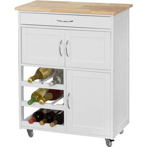 Mara Keukentrolley op Wielen - Keukenkast - Opbergtrolley - MDF - Wit - 67 x 37 x 87 cm