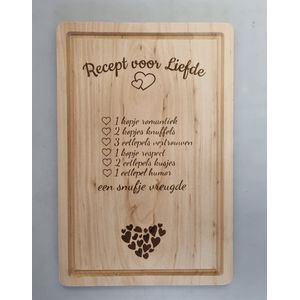 Snijplank ''recept voor liefde'' - broodplank - liefde - cadeau - snijplank - hout - tekst - liefdes recept - koken - Valentijnsdag - geliefde - in love