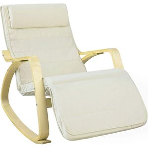 Mara Schommelstoel - Verstelbare voetensteun - Relaxfauteuil - Comfortabel - Beige - Berkenhout - 56 x 80 x 90 cm