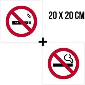 Pictogram/ stickers (1 + 1) | Verboden te roken/ E-sigaret verboden | 20 x 20 cm | Elektronische sigaret | Tabak | Rookverbod | Sigaretten | Verbodsbord | Vape | Dampen | 1 + 1 stuk