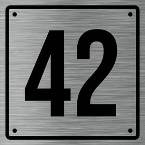 Huisnummerbord 42 - Incl. Schroeven en Pluggen – Acrylaat - 10 x 10 cm - RVS met Zwart
