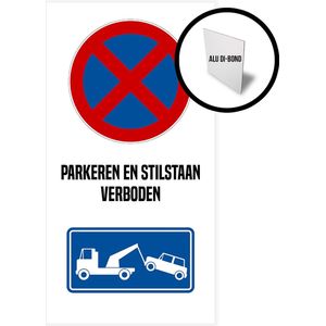 Pictogram/ bord alu di-bond | ""Parkeren en stilstaan verboden"" | 20 x 40 cm | Dikte: 3 mm | Aluminium | Privaat parking | Niet parkeren | Takelen | Privé eigendom | Wegsleep | 1 stuk