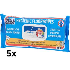 5x 20 Blue Wonder hygiënische vloerdoekjes - Voordeelverpakking - Frisse vloerdoeken - Laat geen strepen achter - Vochtige vloerdoekjes