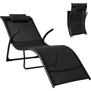 Mara Ligbed - Zonnebed - Tuinligstoel - Relaxstoel - Opvouwbaar - Zwart - 60 x 69 x 173 cm