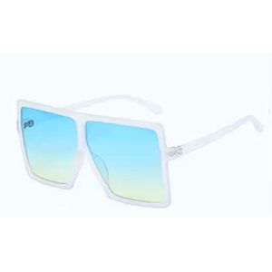DAEBAK Witte vierkante vintage vrouwen zonnebrillen - Grote zonnebril in vierkant vorm Blauwe glazen [White / Blue] [Wit / Blauw] Dames Festival Sunglasses