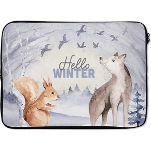 Laptophoes 14 inch - Sneeuw - Winter - Dieren - Laptop sleeve - Binnenmaat 34x23,5 cm - Zwarte achterkant - Kerst - Cadeau - Kerstcadeau voor mannen en voor vrouwen