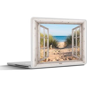 Laptop sticker - 14 inch - Doorkijk - Strand - Zee - Duinen - Zand - Water - Helmgras - 32x5x23x5cm - Laptopstickers - Laptop skin - Cover