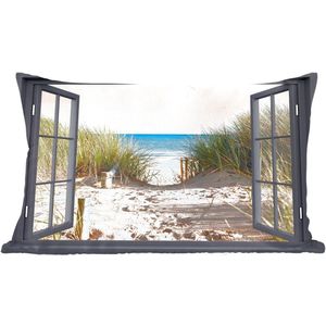 Sierkussens - Kussentjes Woonkamer - 50x30 cm - Doorkijk - Strand - Zee - Zand - Water - Helmgras - Duinen