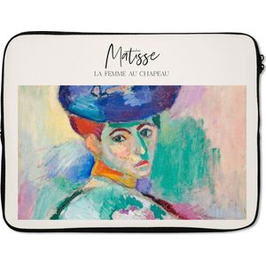 Laptophoes 15.6 inch - La femme au chapeau - Henri Matisse - Schilderij - Laptop sleeve - Binnenmaat 39,5x29,5 cm - Zwarte achterkant