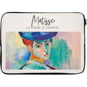 Laptophoes 13 inch - Schilderij - Matisse - La femme au chapeau - Laptop sleeve - Binnenmaat 32x22,5 cm - Zwarte achterkant