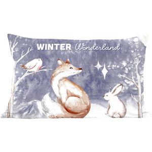 Sierkussen - Winter Vos Vogel Konijn - Multicolor - 30 Cm X 50 Cm