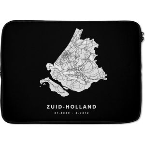 Laptophoes 14 inch - Zuid-Holland - Nederland - Kaart - Laptop sleeve - Binnenmaat 34x23,5 cm - Zwarte achterkant