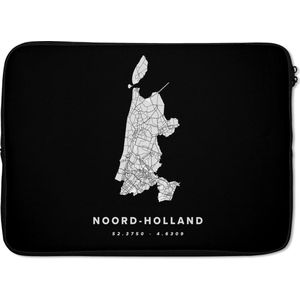 Laptophoes 14 inch - Noord-Holland - Nederland - Kaart - Laptop sleeve - Binnenmaat 34x23,5 cm - Zwarte achterkant