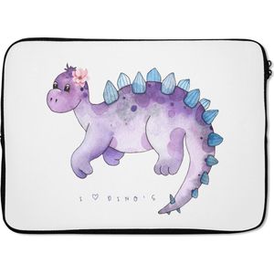 Laptophoes 13 inch - Dinosaurus - Paars - Kinderkamer - Meisjes - Kinderen - Roze - Kindje - Laptop sleeve - Binnenmaat 32x22,5 cm - Zwarte achterkant