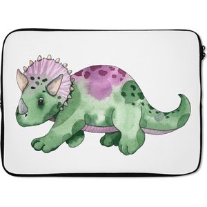 Laptophoes 13 inch - Dinosaurus - Kinderkamer - Groen - Jongens - Meisjes - Kinderen - Laptop sleeve - Binnenmaat 32x22,5 cm - Zwarte achterkant
