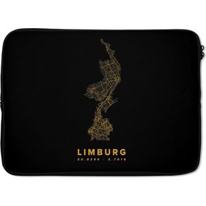 Laptophoes 14 inch - Limburg - Goud - Zwart - Kaart - Laptop sleeve - Binnenmaat 34x23,5 cm - Zwarte achterkant