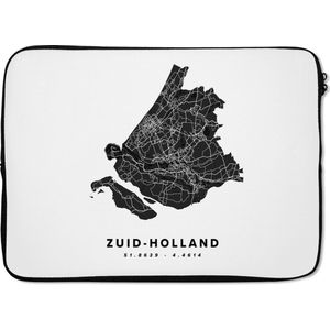 Laptophoes 13 inch - Zuid-Holland - Wegenkaart - Zwart - Wit - Laptop sleeve - Binnenmaat 32x22,5 cm - Zwarte achterkant