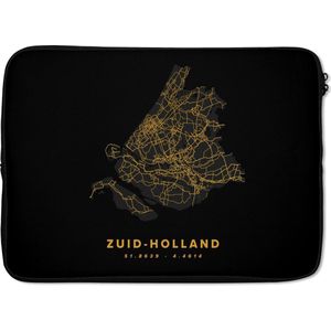 Laptophoes 14 inch - Zuid-Holland - Nederland - Kaart - Gold - Laptop sleeve - Binnenmaat 34x23,5 cm - Zwarte achterkant