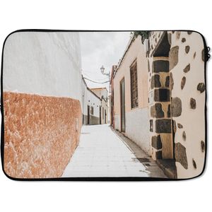 Laptophoes 14 inch - Huis - Wit - Oranje - Laptop sleeve - Binnenmaat 34x23,5 cm - Zwarte achterkant