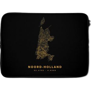 Laptophoes 13 inch - Noord-Holland - Kaart - Black and gold - Laptop sleeve - Binnenmaat 32x22,5 cm - Zwarte achterkant