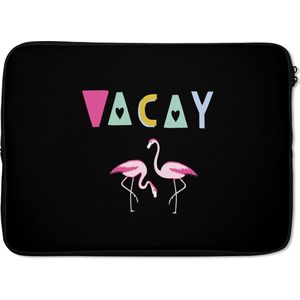 Laptophoes 13 inch - Zomer - Flamingo - Roze - Laptop sleeve - Binnenmaat 32x22,5 cm - Zwarte achterkant