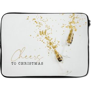 Laptophoes 13 inch - Winter - Goud - Wit - Laptop sleeve - Binnenmaat 32x22,5 cm - Zwarte achterkant - Kerst - Cadeau - Kerstcadeau voor mannen en voor vrouwen