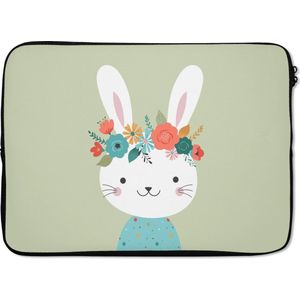Laptophoes 14 inch - Konijn - Zomer - Bloemen - Laptop sleeve - Binnenmaat 34x23,5 cm - Zwarte achterkant