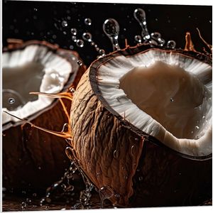 PVC Schuimplaat - Eten - Fruit - Kokosnoten - Druppels -Kleuren - 80x80 cm Foto op PVC Schuimplaat (Met Ophangsysteem)